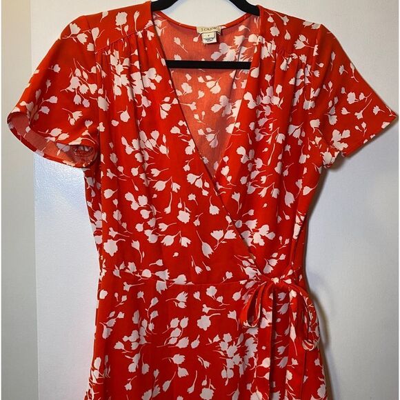 J. CREW Short Sleeve Floral Print Wrap Dress Red/Orange Women’s Size 2 - Picture 4 of 8